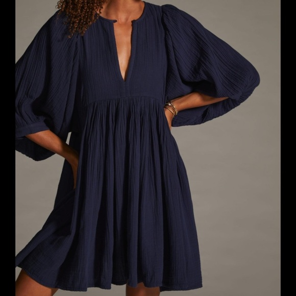 ANTHROPOLOGIE Sundry Boho Tunic Dress Navy Blue Size Medium New NWT - Picture 4 of 16
